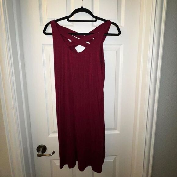 Maurices Summer Tank Dress Women's Burgundy Crisscross Strappy size Large - Picture 3 of 7